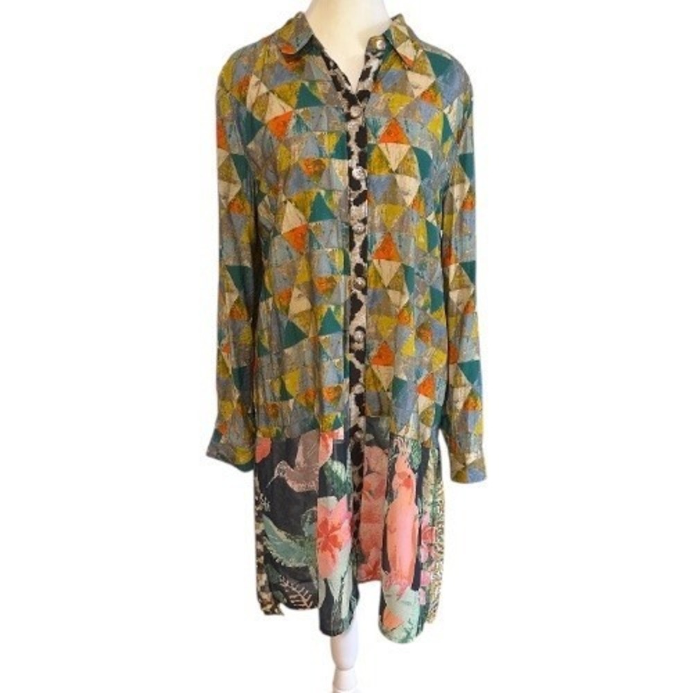 John Mark Patchwork Geometric Floral Print Long S… - image 2